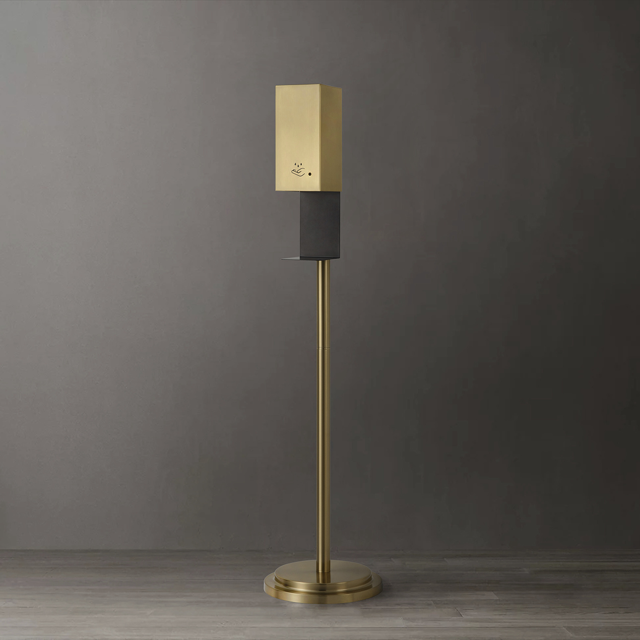 Luxe Brushed Brass Floor Standing Touchless Hand Sanitizer Dispenser